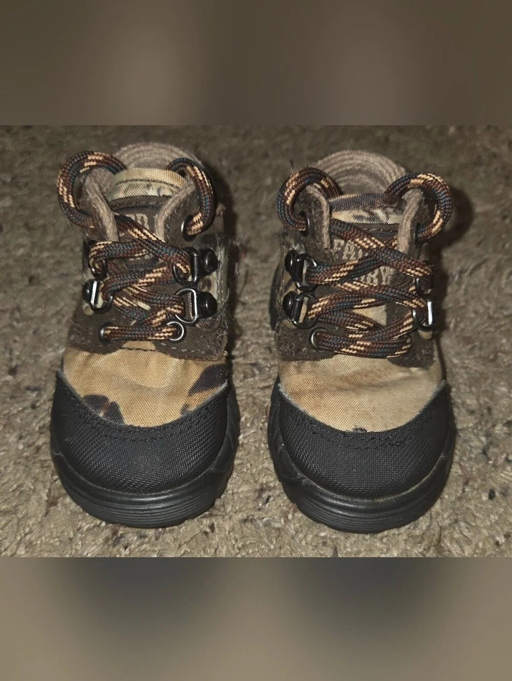 EUC Faded Glory Brown and Black Camo Baby Walker Boots Shoes Size 1